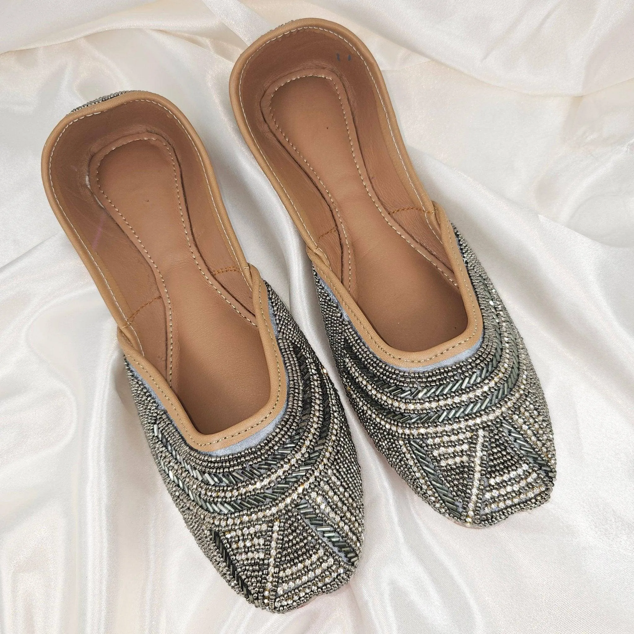 Alam Grey Seqined Handmade Ladies Indian Pakistani Jutti