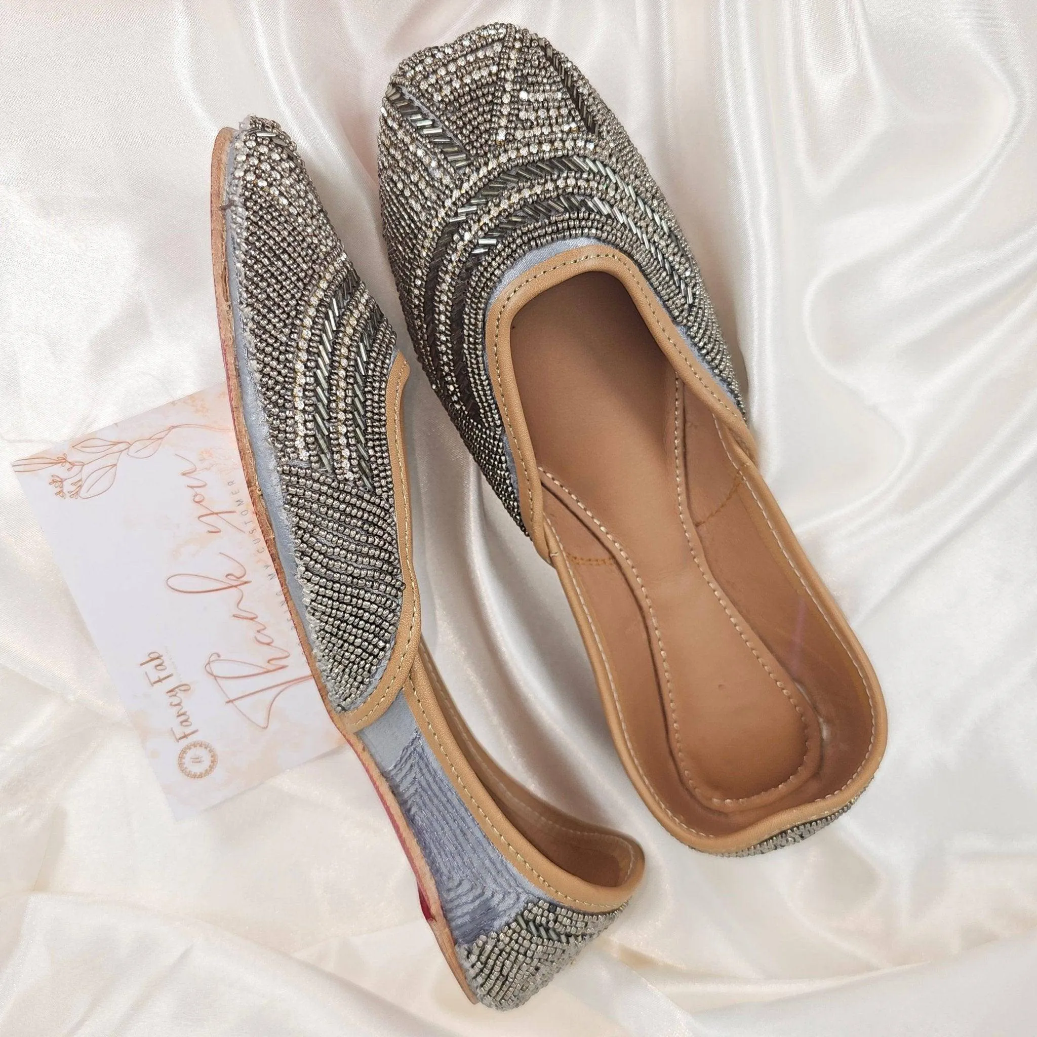Alam Grey Seqined Handmade Ladies Indian Pakistani Jutti