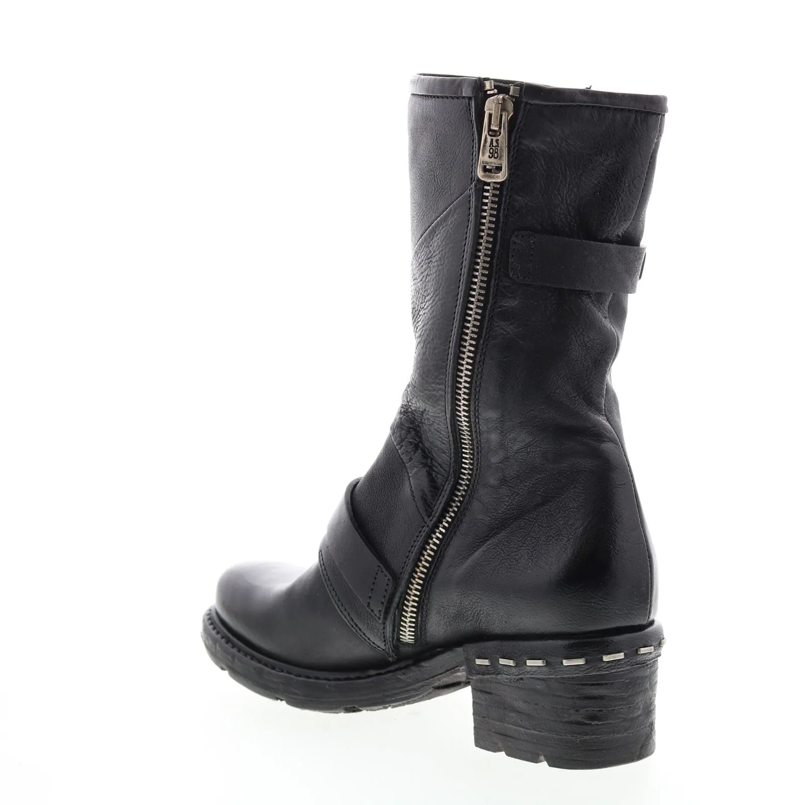 A.S.98 Norm A52203-101 Womens Black Leather Zipper Casual Dress Boots