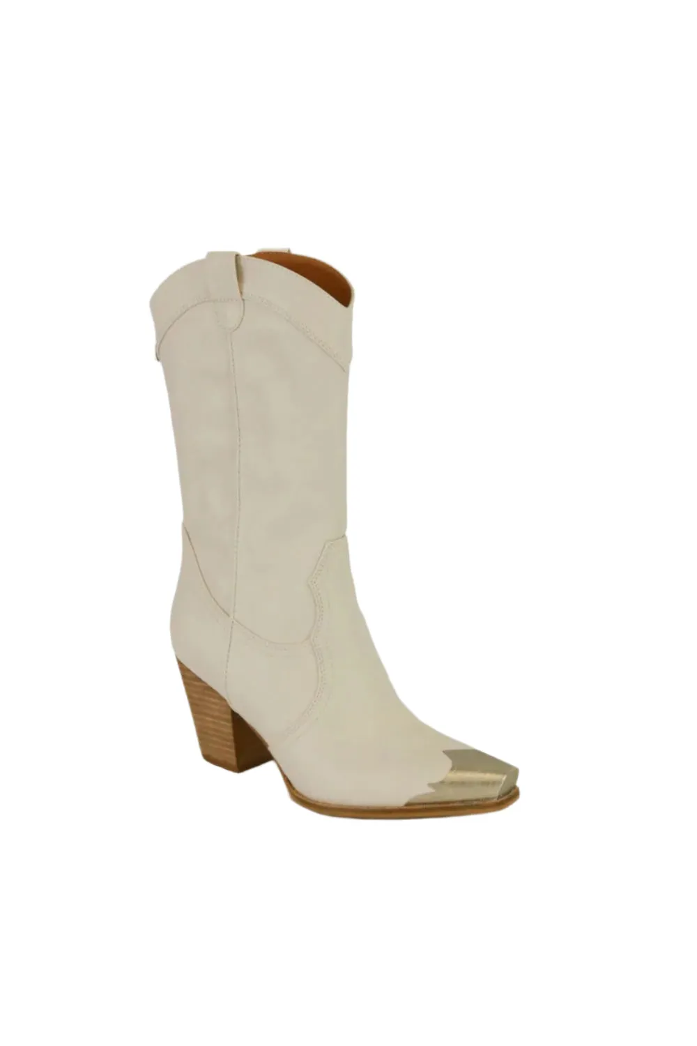 Beast Fashion Metal-Toe Block Heel Ankle Boots
