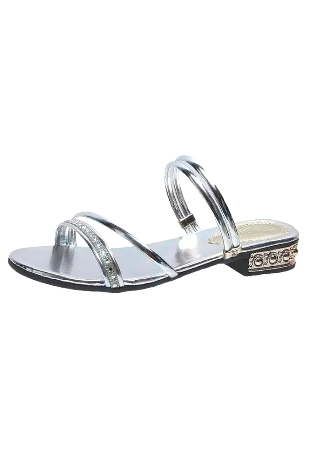 Black Strappy Rhinestones Low Block Heel Sandal