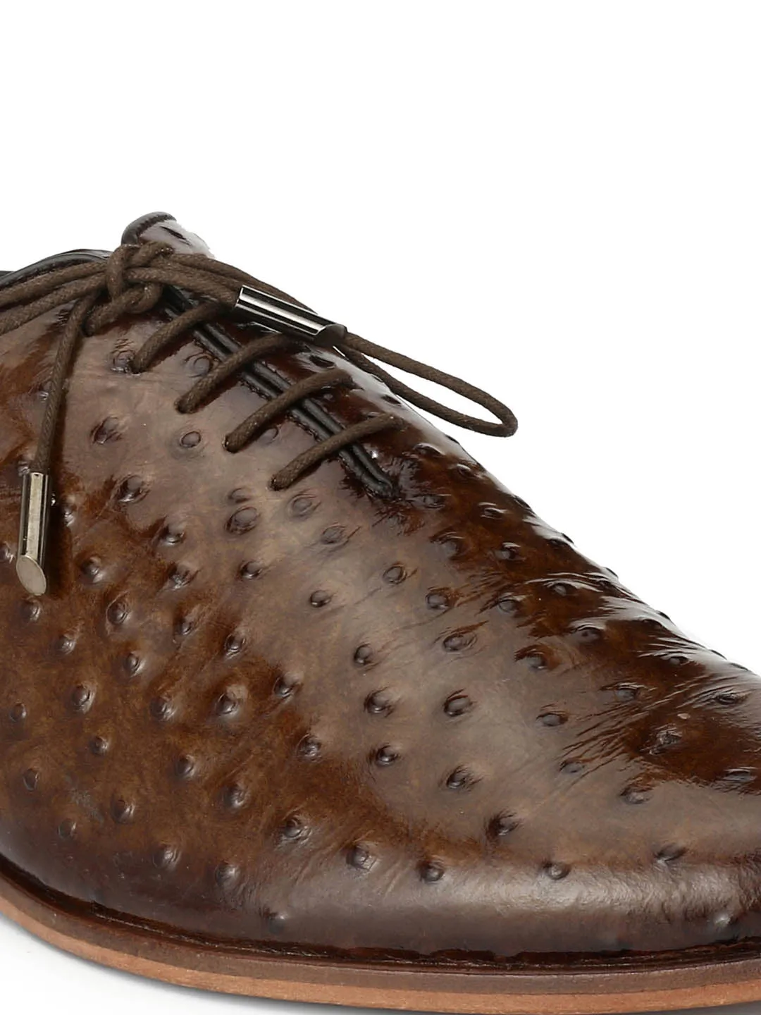 Hitz Men's Brown Leather Lace-up Party Wear Shoes