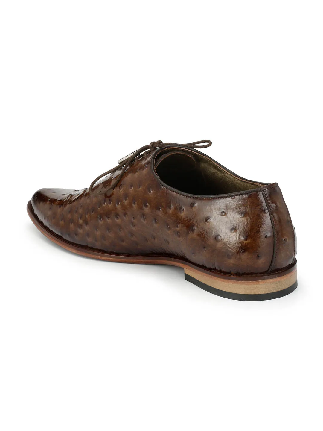 Hitz Men's Brown Leather Lace-up Party Wear Shoes