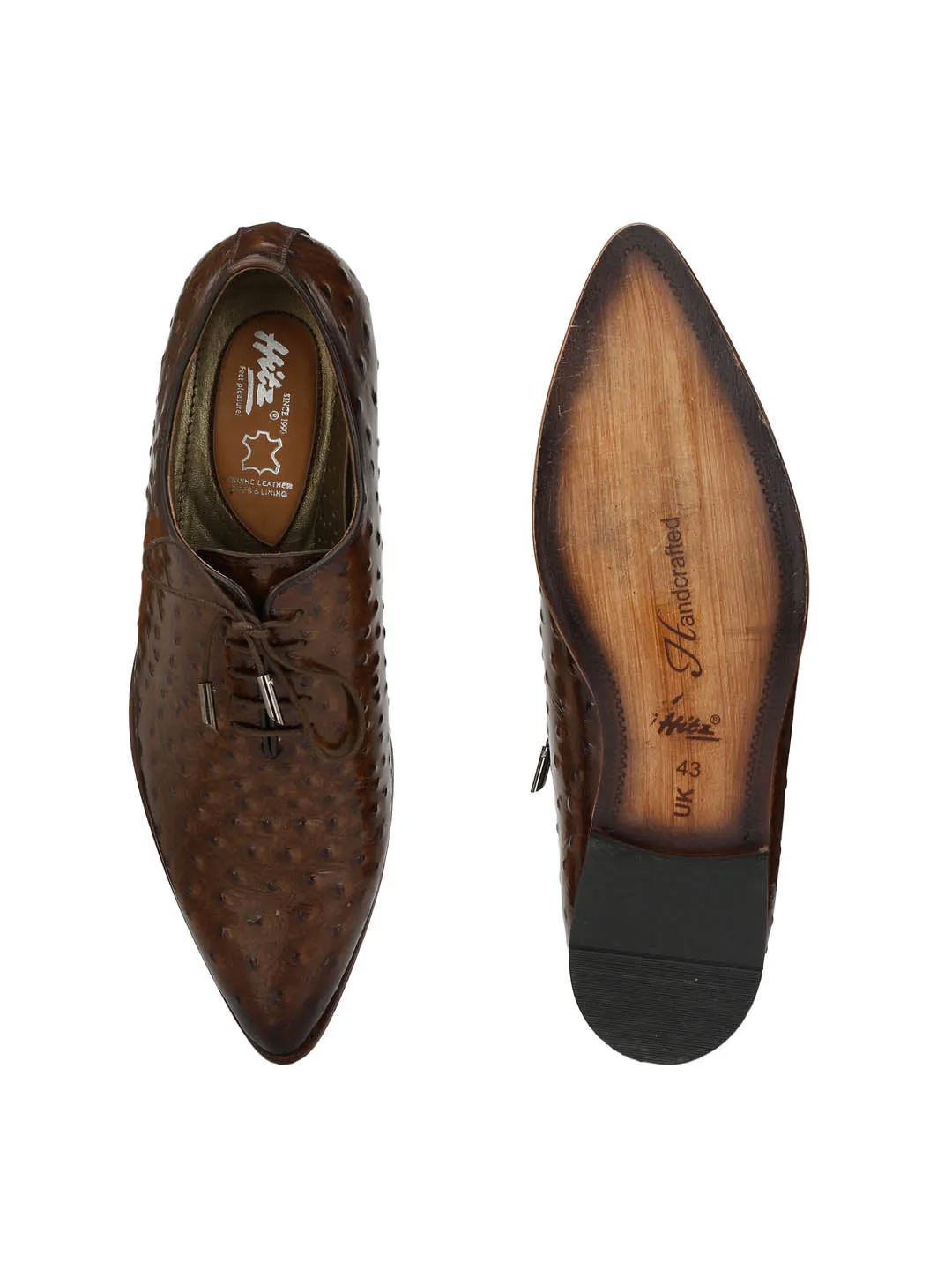 Hitz Men's Brown Leather Lace-up Party Wear Shoes