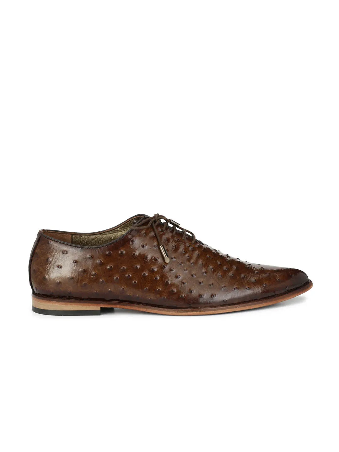 Hitz Men's Brown Leather Lace-up Party Wear Shoes