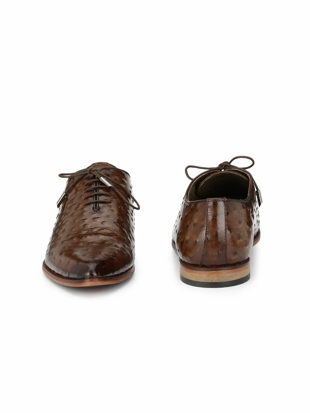 Hitz Men's Brown Leather Lace-up Party Wear Shoes