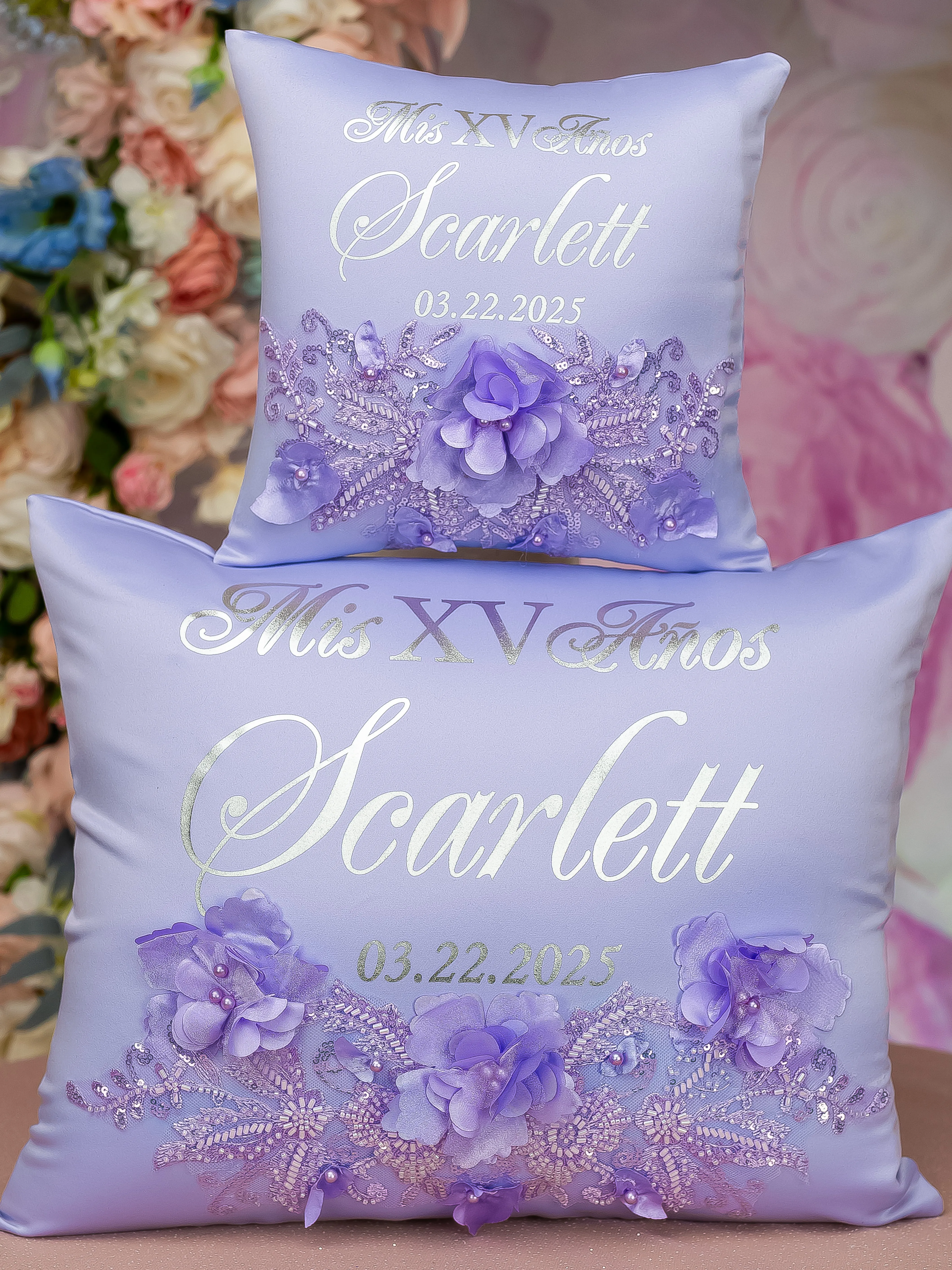 Lilac quinceanera kneeling pillow, shoes pillow