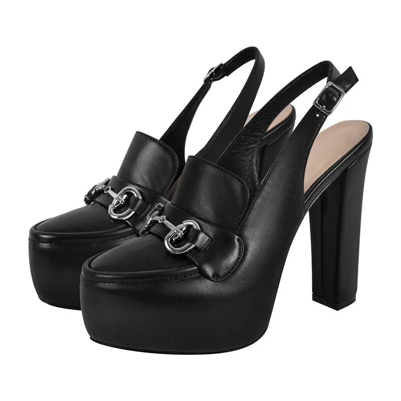 Platform Chunky Heel Ankle Buckle Strap Round Toe Shoes