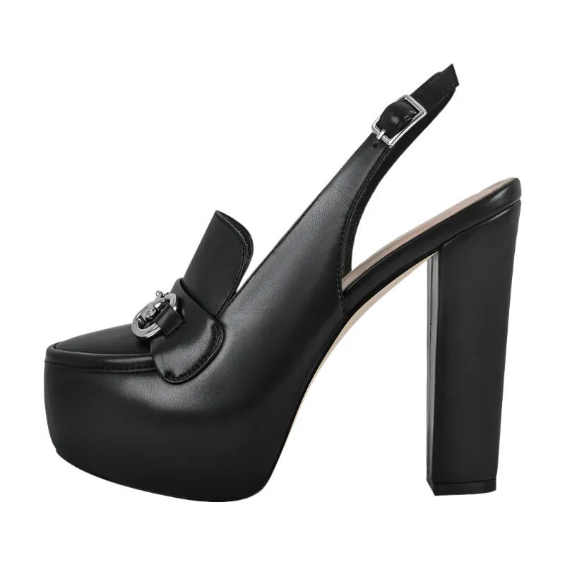 Platform Chunky Heel Ankle Buckle Strap Round Toe Shoes