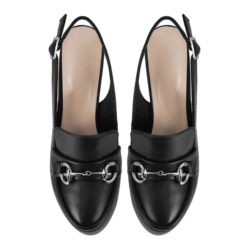Platform Chunky Heel Ankle Buckle Strap Round Toe Shoes