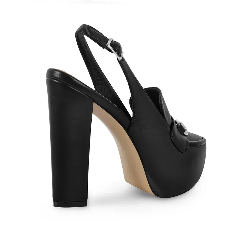 Platform Chunky Heel Ankle Buckle Strap Round Toe Shoes