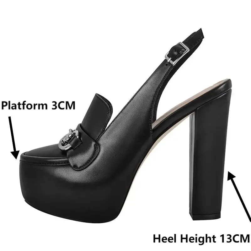 Platform Chunky Heel Ankle Buckle Strap Round Toe Shoes