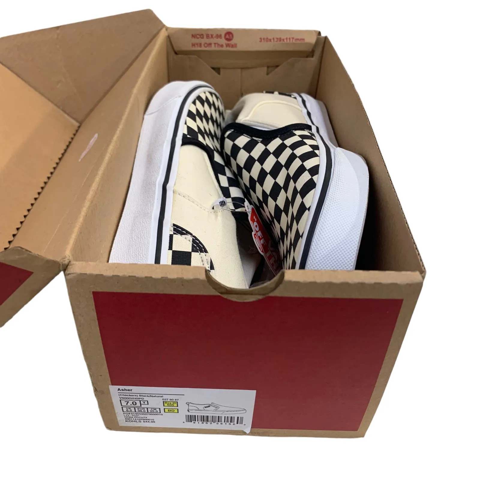 Vans Asher Canvas Fabric Checkered Skate Slip On Padded Shoes SZ 7 youth